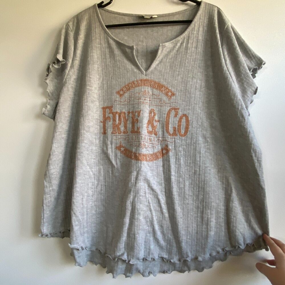 Frye & Co plus size Heather Gray Casual T-shirt, lettuce hem, cap sleeves, NWT